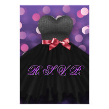 Purple Sweet Sixteen Black Dress Birthday RSVP Invitations