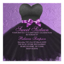 Purple Sweet Sixteen Black Dress Invitation