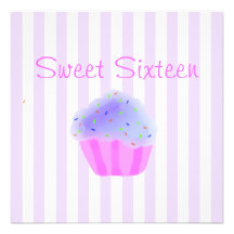 Purple Sweet Sixteen Cupcake Birthday Invitation