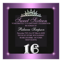 Purple Sweet Sixteen Tiara Birthday Invitation
