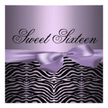 Purple Sweet Sixteen Zebra/Bow Birthday Invitation