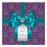 Purple Teal Blue Damask Baby Baptism Christening Personalised Invitation