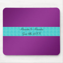 Purple turquoise roses wedding favours mousemat