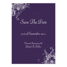 Purple Violet And White Flowers Save The Date Personalized Invitation
