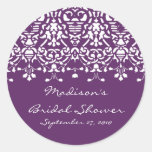 Purple & White Damask Bride Shower Sticker