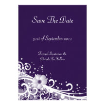 Purple White Flower Swirl Save The Date Invitation