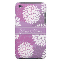 Purple White Flowers Monogram Barely There iPod Cases