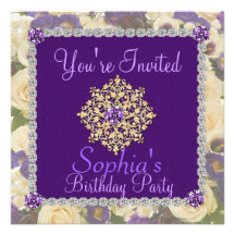 Purple Women's 70th Birthday Invitation Bling