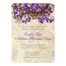 Purple Yellow Cherry Blossom Tea Stain Invitations