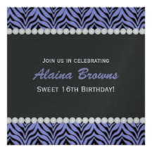 Purple Zebra & Pearl Birthday Invitation