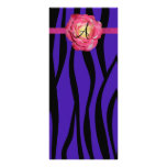 Purple zebra stripe monogram pink rose personalised rack card