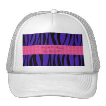 Purple zebra stripes pink roses wedding favours trucker hat