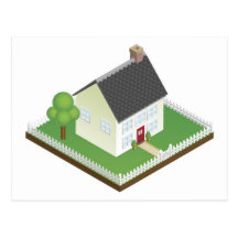 Quaint house with picket fence isometric view postcards