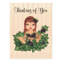 Quantum Cutie Grape Vine Girl Thinking of You Postcard