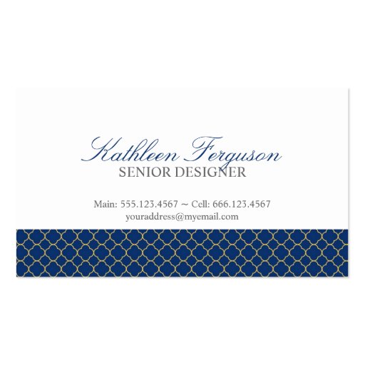 Quatrefoil navy blue yellow clover modern pattern business cards