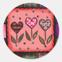 Quilted Hearts T-shirts and Gifts Round Stickers