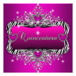 Quinceanera 15th Birthday Party Zebra Pink Black Invitation