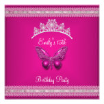 Quinceanera 15th Fushia Pink Tiara Butterfly Custom Invitations
