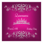 Quinceanera 15th Pink Silver Diamond Tiara Announcements