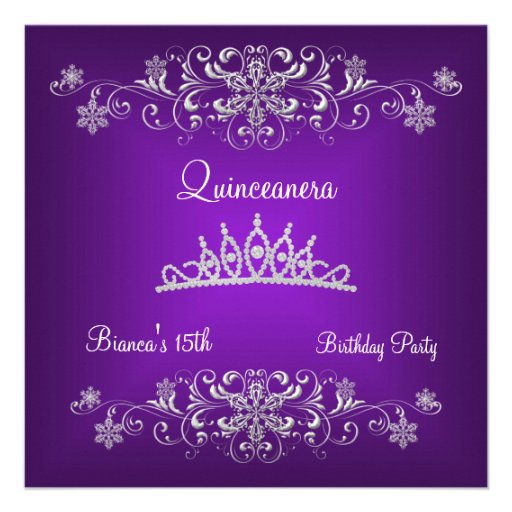 Quinceanera 15th Purple Black Diamond Tiara Custom Invite