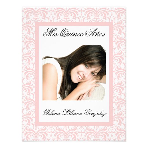 Quinceanera Pink Damask Soft Pink and White Personalized Invitation