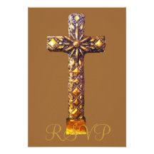 Quinceanera RSVP Gold Cross Invitations