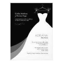 Quinceañera Vestido negro Invitaciones Invites