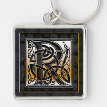 R Initial "Celtic Black Stone" Key Chain