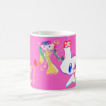 rabbit  and girl the child draws mugs
