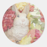 Rabbit Autumn Flower Round Sticker