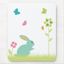 Rabbit ~ Bunny and Flowers Customise Template Mouse Pad