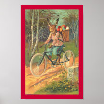 Rabbit on his bicycle delivering eggs Poster