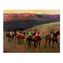 Racehorses in a Landscape jockeys horse art Degas Postcard