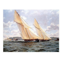 Racing yachts and steamships postcards