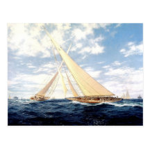 Racing yachts at sea post cards