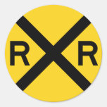 Railroad Crossing Highway Sign Round Sticker