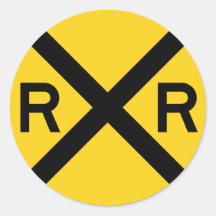 Railroad Crossing Highway Sign Round Sticker