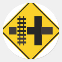Railroad Parallels Main Road at Crossroad Sign Round Stickers