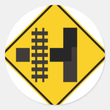 Railroad Parallels Main Road at Side Road Sign Round Stickers