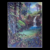 Rain Forest Landscape River Waterfalls Art postcards
