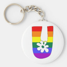 Rainbow Flower Initials U Keychains