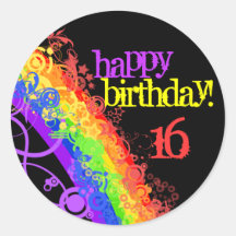 Rainbow happy 16th birthday sticker