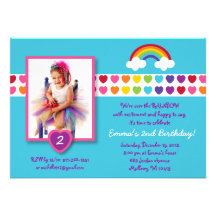 Rainbow Heart Photo Birthday Invitations