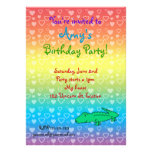 Rainbow hearts alligator birthday invitations invitations