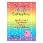 Rainbow hearts pig birthday invitations invitations