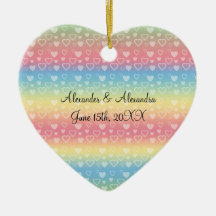Rainbow hearts wedding favours ornaments
