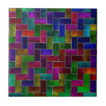 Rainbow Herringbone Brick Stained Glass Window Tiles