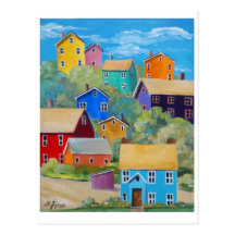Rainbow Hillside Houses Postcard