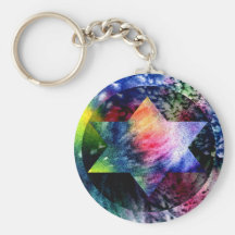 Rainbow Jewish Star of David Keychain