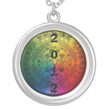 Rainbow Mayan Calendar 2012 Round Charm Necklace